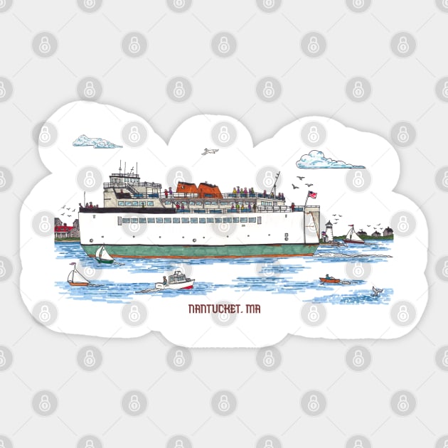 Nantucket Ferry in the Harbor Sticker by katydidkay